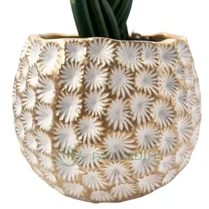 Vaso Decorativo Dourado com Floral Branco