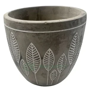 Vaso de Cimento com Relevo de Folhas